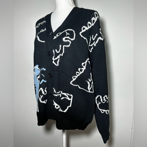 Cute Kawaii Cartoon Dinosaur Print Long Sleeve Loose Knitted Cardigan w Buttons - Picture 4 of 11